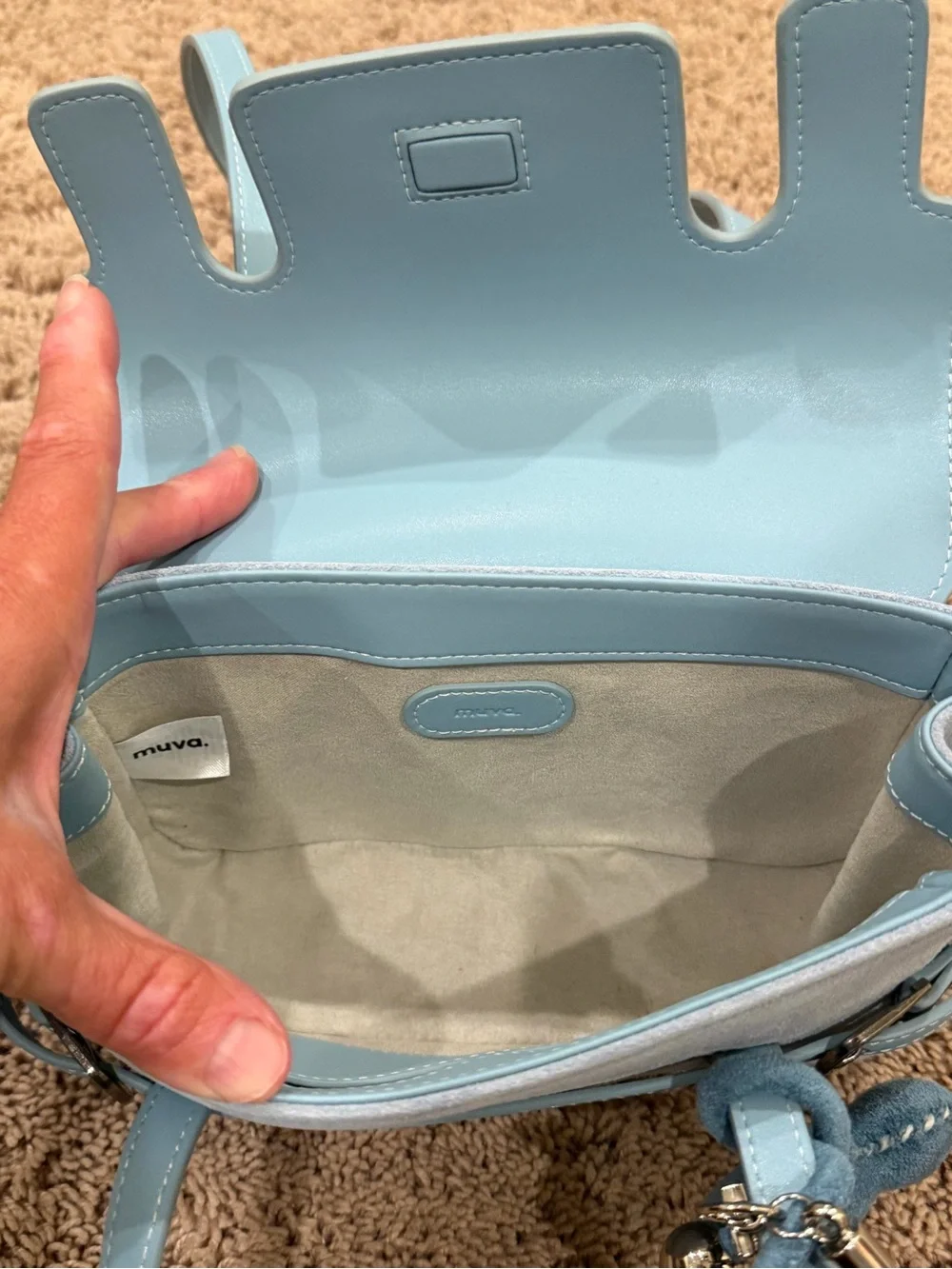 New muva Light Blue faux Suede Top-Handle Bag satchel + charm